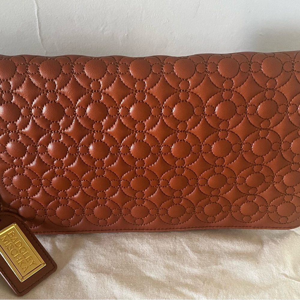 Chic Brown Quilted Clutch with Gold Accents - Picture 2 of 13